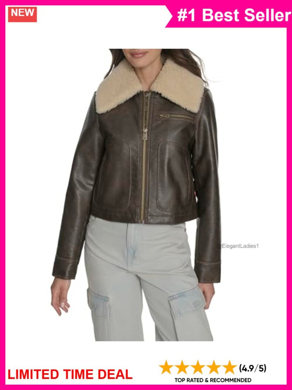 Faux Leather Aviator Jacket Quilted Zip Front Moto Women's Outerwear